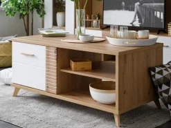 Tavolini Da Salotto > Dmora Tavolino da Salotto Cassetti con Piedini 50x100x43h cm, 3 Vani - Fairbury Marrone Rovere Nodi