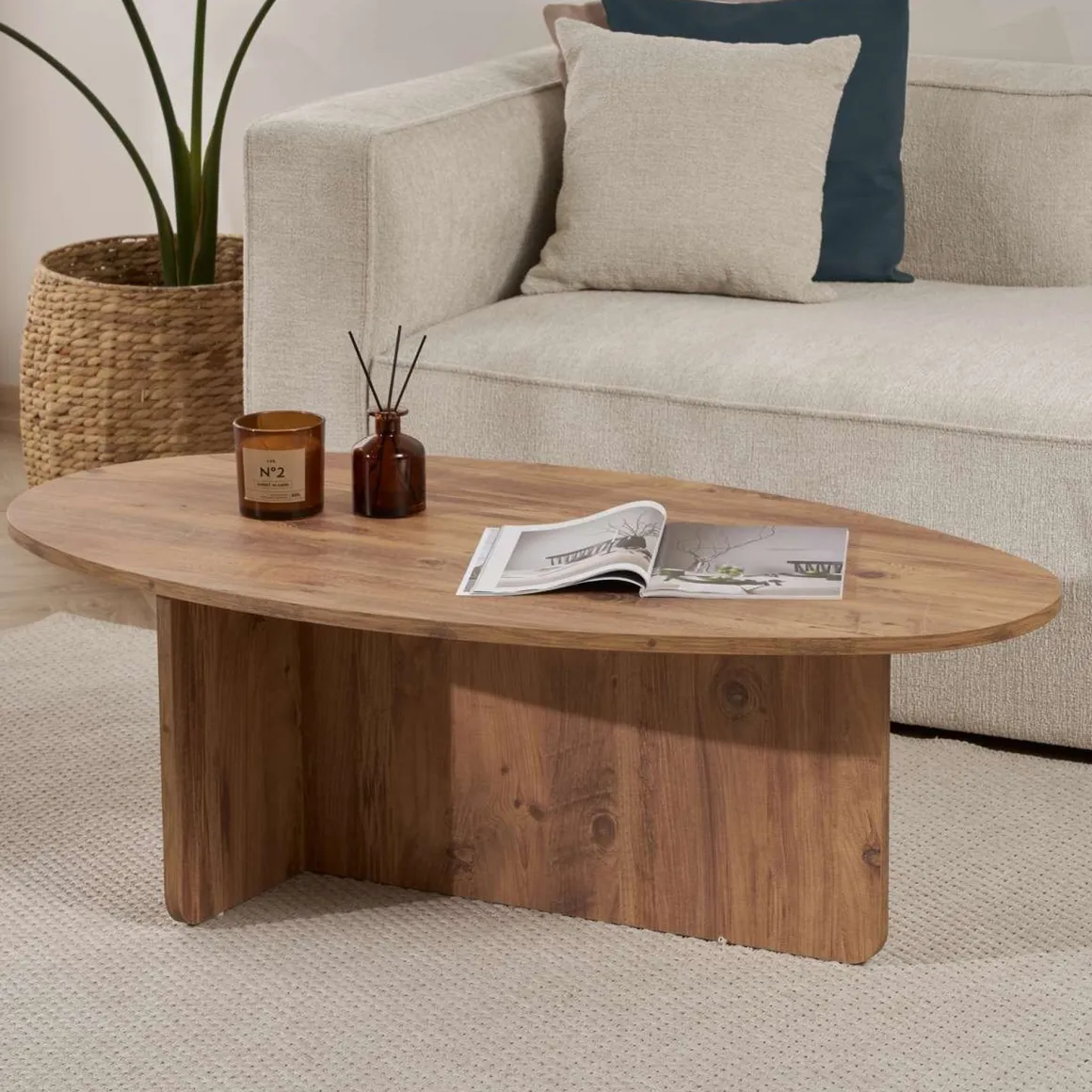Tavolino da Salotto Marrone Rovere Nodi Forma Ovale Materiale Piano in Legno Nobilitato 120x65x40h cm, Colore Ripiano Marrone - Parona