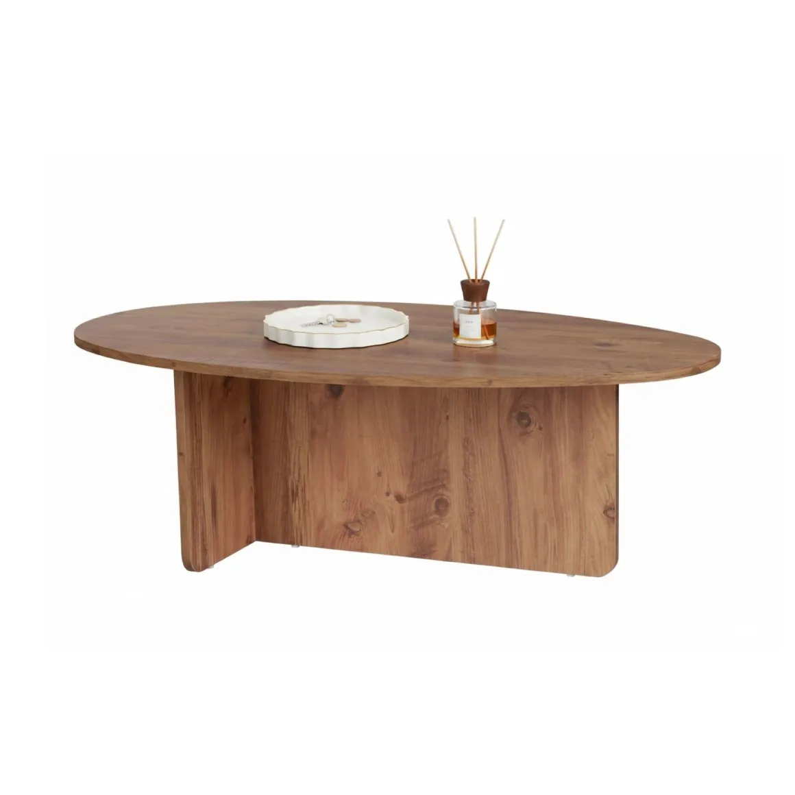 Tavolino da Salotto Marrone Rovere Nodi Forma Ovale Materiale Piano in Legno Nobilitato 120x65x40h cm, Colore Ripiano Marrone - Parona