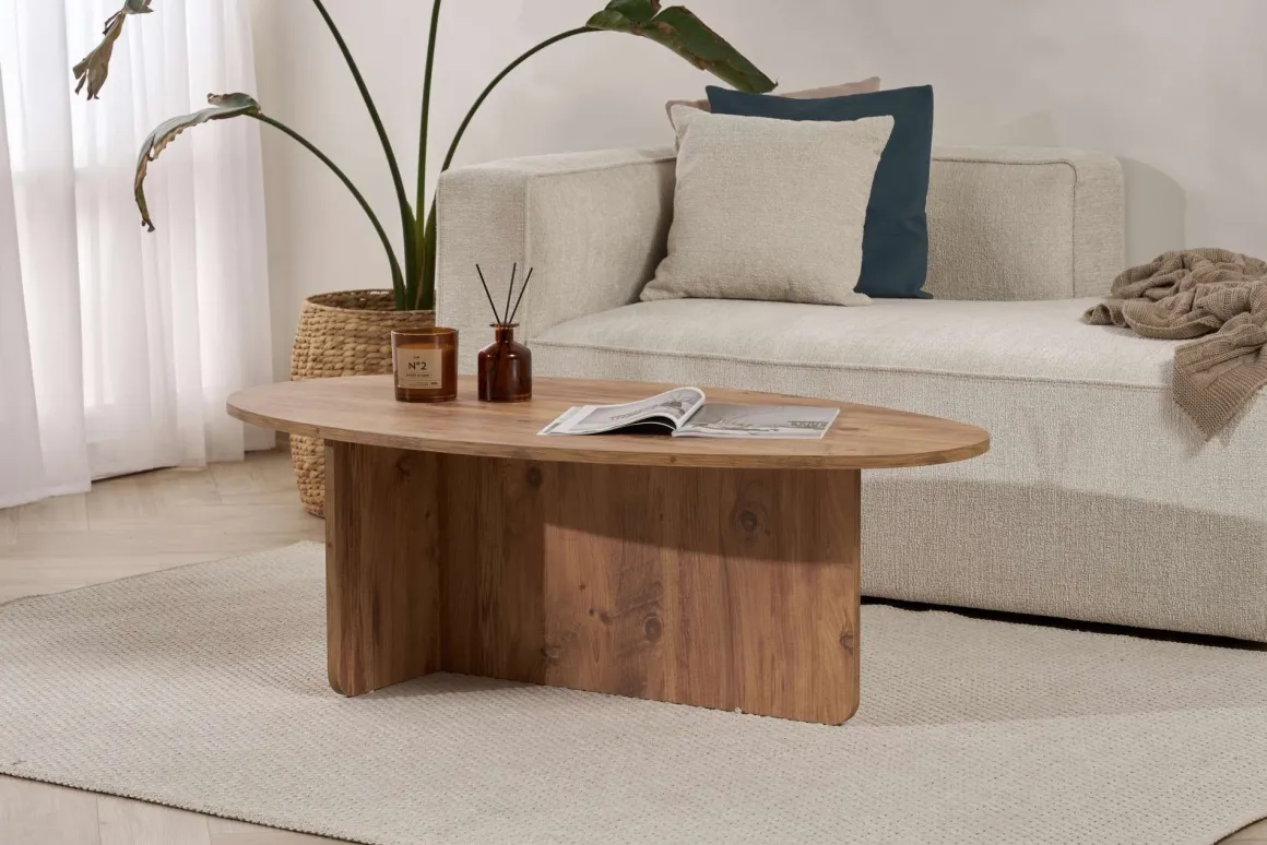 Tavolino da Salotto Marrone Rovere Nodi Forma Ovale Materiale Piano in Legno Nobilitato 120x65x40h cm, Colore Ripiano Marrone - Parona
