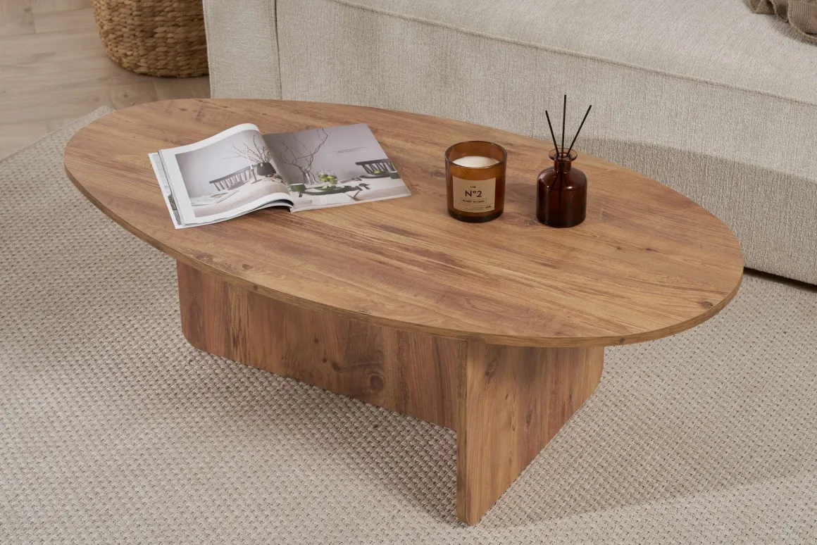 Tavolino da Salotto Marrone Rovere Nodi Forma Ovale Materiale Piano in Legno Nobilitato 120x65x40h cm, Colore Ripiano Marrone - Parona