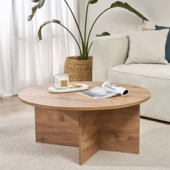 Tavolino da Salotto Marrone Rovere Nodi Forma Rotondo Materiale Piano in Legno Nobilitato 90x90x40h cm, Colore Ripiano Marrone - Simbario