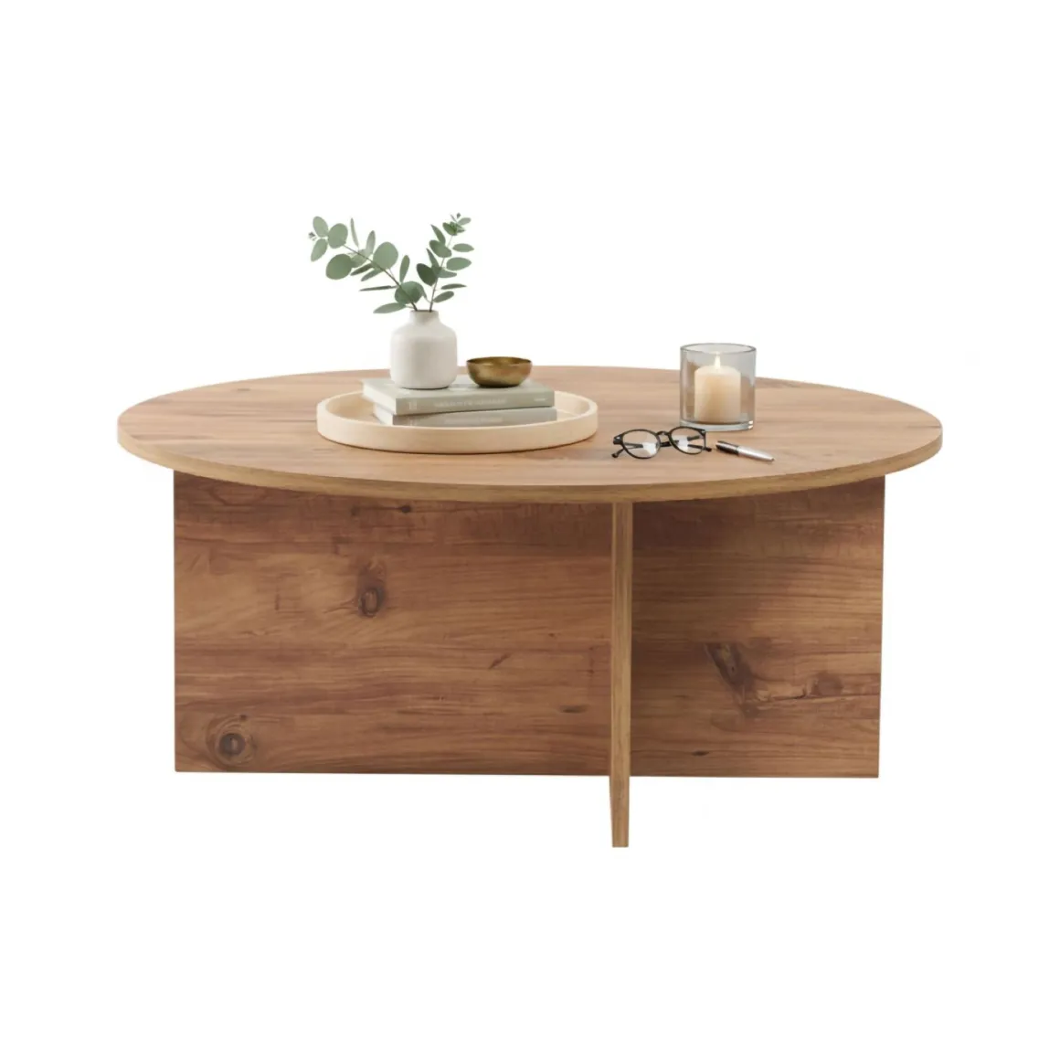 Tavolino da Salotto Marrone Rovere Nodi Forma Rotondo Materiale Piano in Legno Nobilitato 90x90x40h cm, Colore Ripiano Marrone - Simbario