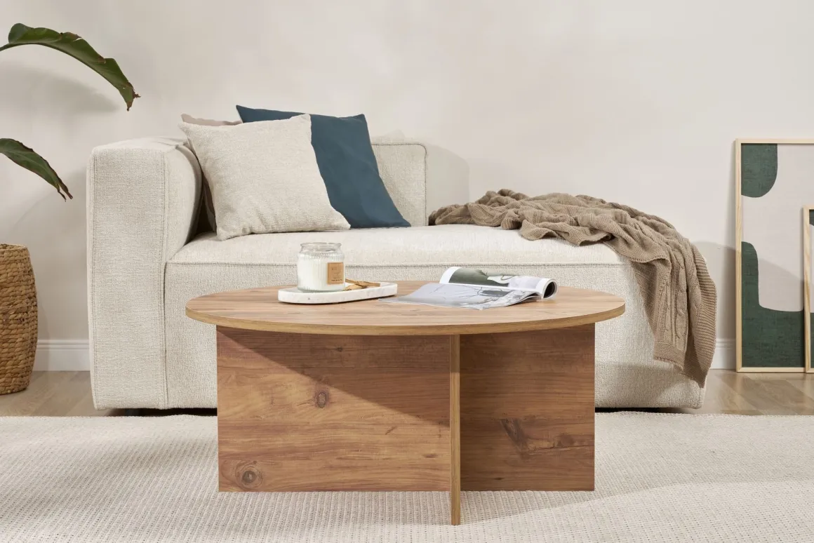 Tavolino da Salotto Marrone Rovere Nodi Forma Rotondo Materiale Piano in Legno Nobilitato 90x90x40h cm, Colore Ripiano Marrone - Simbario