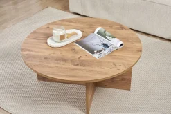 Tavolino da Salotto Marrone Rovere Nodi Forma Rotondo Materiale Piano in Legno Nobilitato 90x90x40h cm, Colore Ripiano Marrone - Simbario