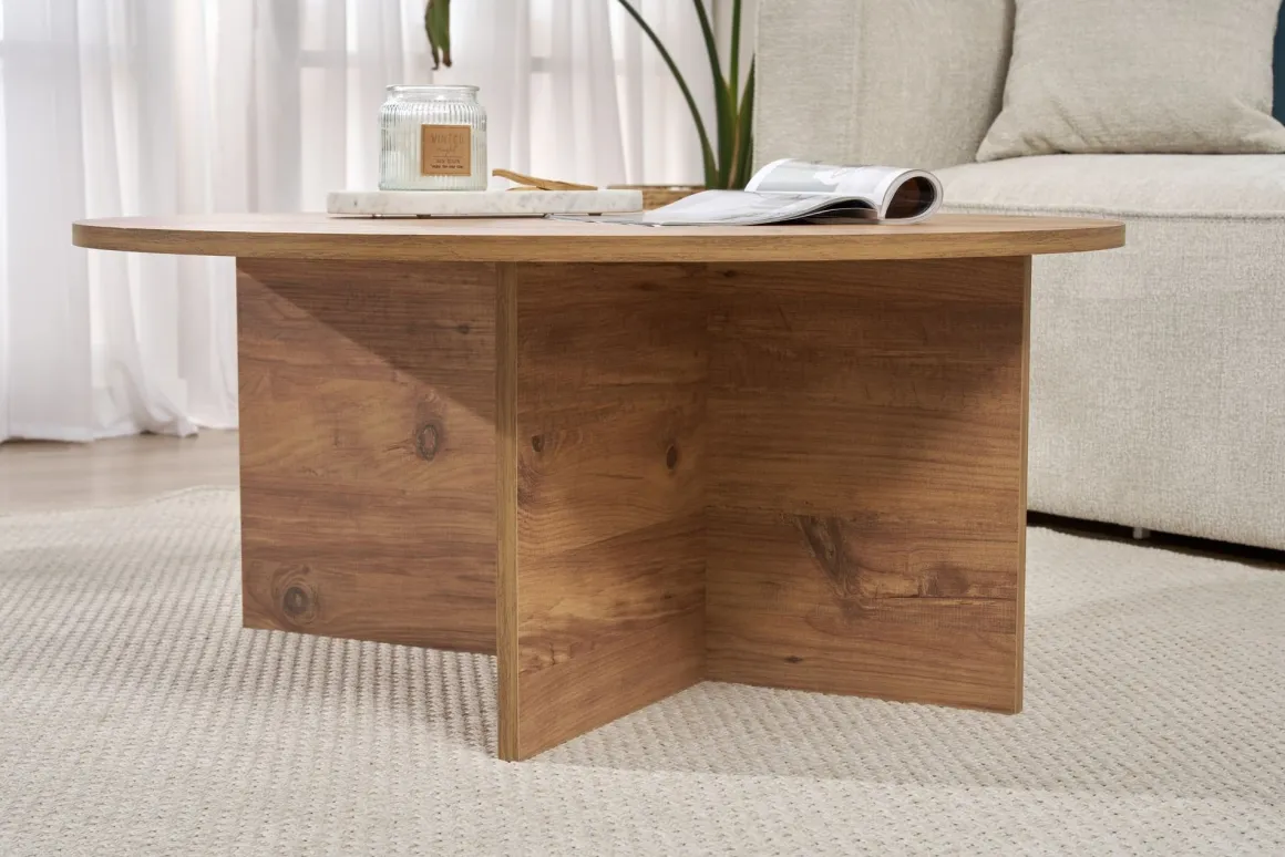 Tavolino da Salotto Marrone Rovere Nodi Forma Rotondo Materiale Piano in Legno Nobilitato 90x90x40h cm, Colore Ripiano Marrone - Simbario
