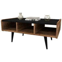 Tavolini Da Salotto > Dmora Tavolino da Salotto Marrone Rovere Nodi Nero con Piedini un Vano 101x55x46h cm, Forma Rettangolare - Cunico Nero, Marrone Rovere Nodi