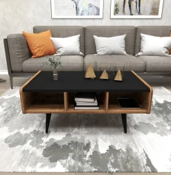 Tavolino da Salotto Marrone Rovere Nodi Nero con Piedini 3 Vani 90x56x40h cm, Forma Rettangolare - Mangone