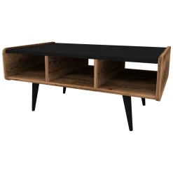 Tavolino da Salotto Marrone Rovere Nodi Nero con Piedini 3 Vani 90x56x40h cm, Forma Rettangolare - Mangone