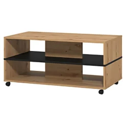 Tavolini Da Salotto > Dmora Tavolino da Salotto Marrone Rovere Nodi Nero un Cassetto con Piedini 100x60x4h cm, un Vano - Kasese Nero, Marrone Rovere Nodi
