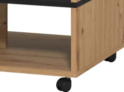 Tavolino da Salotto Marrone Rovere Nodi Nero con Ruote 2 Vani 101x54.5x47.5h cm, Forma Rettangolare - Erice