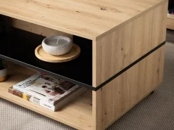Tavolino da Salotto Marrone Rovere Nodi Nero con Ruote 2 Vani 101x54.5x47.5h cm, Forma Rettangolare - Erice