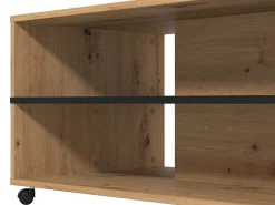 Tavolino da Salotto Marrone Rovere Nodi Nero con Ruote 2 Vani 101x54.5x47.5h cm, Forma Rettangolare - Erice