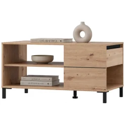 Tavolini Da Salotto > Dmora Tavolino da Salotto Marrone Rovere Nodi Nero un Vano Forma Rettangolare 101x54.5x46.5h cm, Colore Ripiano Marrone - Casaglia Nero, Marrone Rovere Nodi