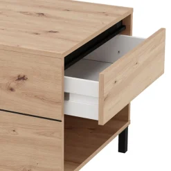 Tavolino da Salotto Marrone Rovere Nodi Nero un Cassetto con Piedini 102x55x52h cm, 3 Vani - Salentina