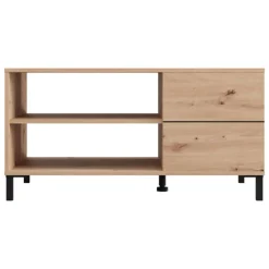 Tavolino da Salotto Marrone Rovere Nodi Nero un Cassetto con Piedini 102x55x52h cm, 3 Vani - Salentina