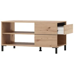 Tavolino da Salotto Marrone Rovere Nodi Nero un Cassetto con Piedini 102x55x52h cm, 3 Vani - Salentina
