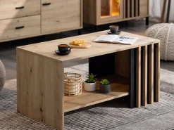 Tavolino da Salotto Marrone Rovere Nodi Nero un Vano Forma Rettangolare 90x49.5x45.5h cm, Colore Ripiano Marrone - Tricerro