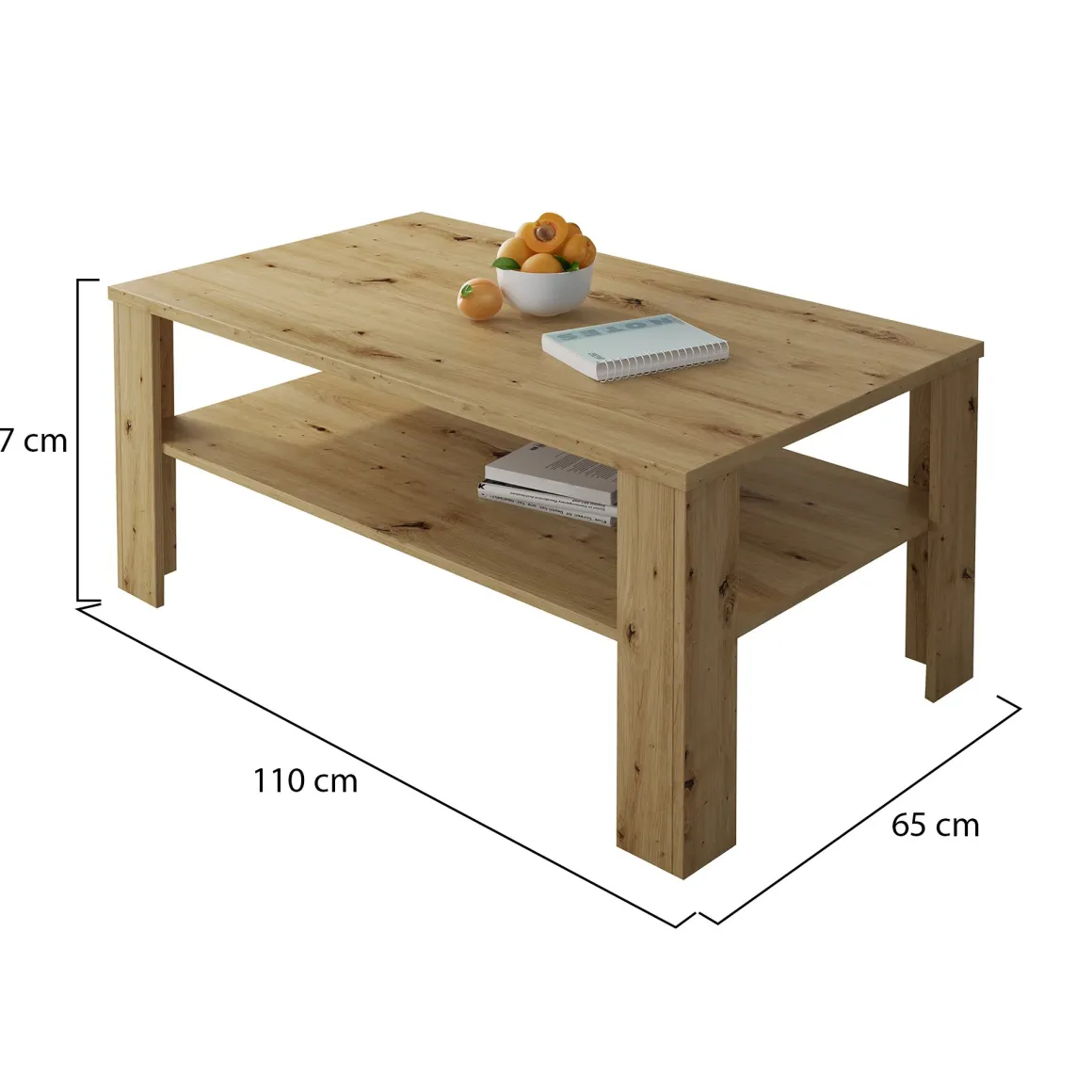 Tavolini Da Salotto > Dmora Tavolino da Salotto un Vano Forma Rettangolare 124x60x45h cm, Sfumatura Colore Ripiano Rovere Nodi - Pella Marrone Rovere Nodi