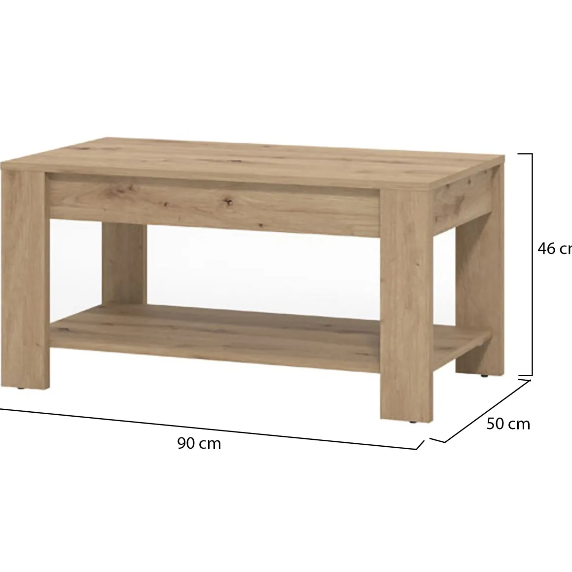 Tavolino da Salotto Marrone Rovere Nodi un Vano Forma Rettangolare 90x49.5x45.5h cm, Sfumatura Colore Ripiano Rovere Nodi - Signa