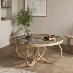 Tavolini Da Salotto|Salotto > Dmora Tavolino da Salotto Portariviste Forma Circolare 92x92x36h cm, Sfumatura Colore Struttura Rovere - Califfi Marrone Rovere