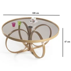 Tavolini Da Salotto|Salotto > Dmora Tavolino da Salotto Portariviste Forma Circolare 92x92x36h cm, Sfumatura Colore Struttura Rovere - Califfi Marrone Rovere