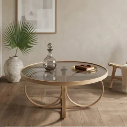 Tavolini Da Salotto|Salotto > Dmora Tavolino da Salotto Portariviste Forma Circolare 92x92x36h cm, Sfumatura Colore Struttura Rovere - Califfi Marrone Rovere