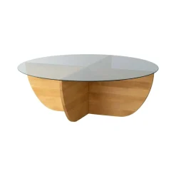 Tavolino da Salotto Marrone Rovere Portariviste Forma Rotonda 90x90x30h cm, Materiale Struttura in Vetro - Jolanda