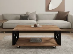 Tavolini Da Salotto > Dmora Tavolino da Salotto Marrone Rovere Scuro Nero set 3 Pezzi 3 Vani 70x70x38h cm, Forma Rotondo - Gignese Nero, Marrone Rovere scuro