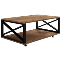 Tavolini Da Salotto > Dmora Tavolino da Salotto Marrone Rovere Scuro Nero set 3 Pezzi 3 Vani 70x70x38h cm, Forma Rotondo - Gignese Nero, Marrone Rovere scuro
