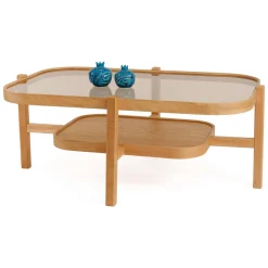 Tavolino da Salotto Marrone Rovere un Vano Piano in Vetro Temperato 110x70x48h cm, Forma Rettangolare - Sorbolo