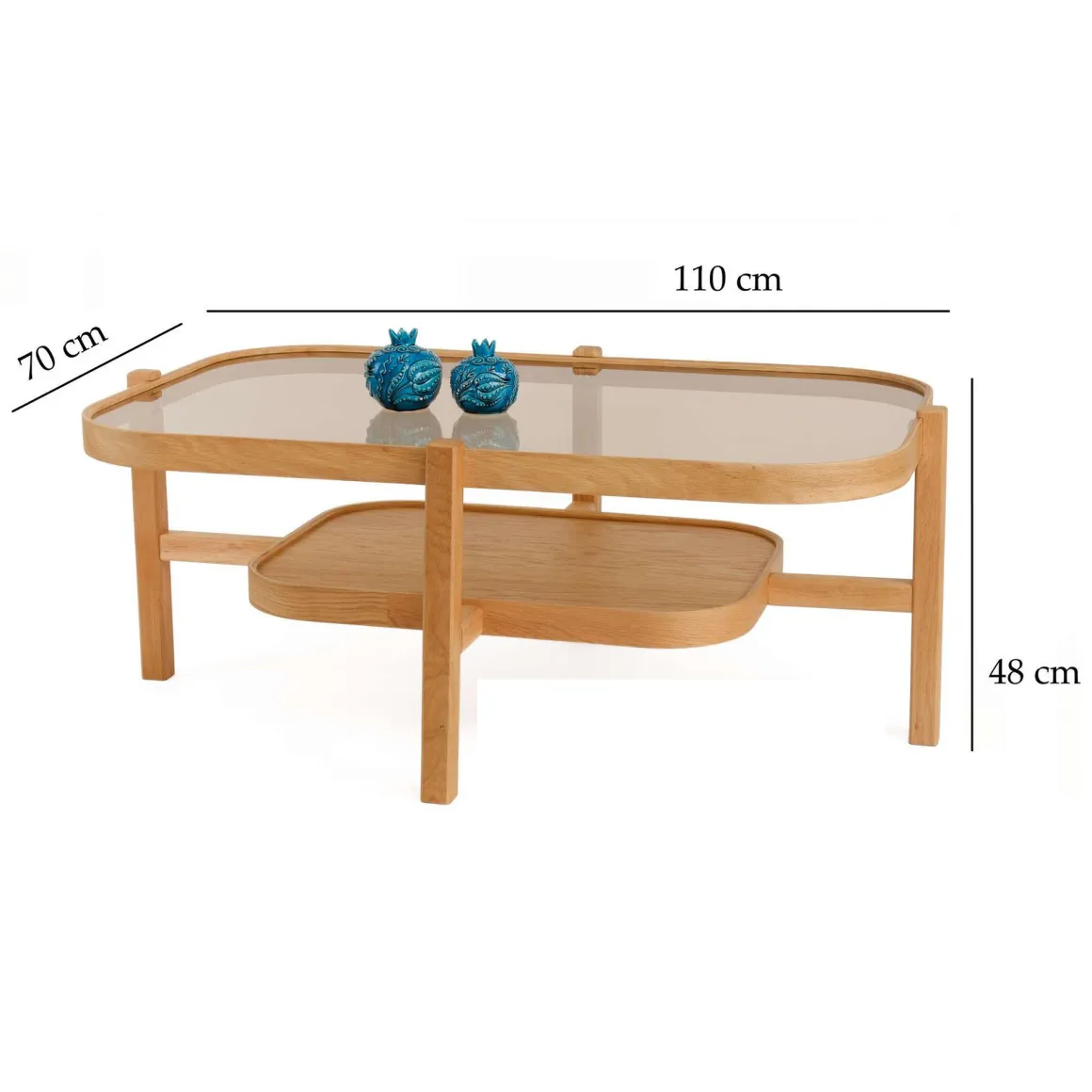 Tavolino da Salotto Marrone Rovere un Vano Piano in Vetro Temperato 110x70x48h cm, Forma Rettangolare - Sorbolo