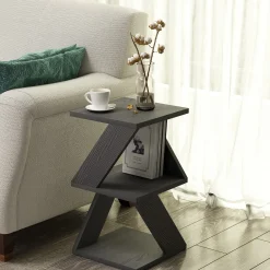 Tavolino da Salotto Nero Antracite 2 Vani Forma Rettangolare 30x30x54h cm, Materiale Piano in Legno Nobilitato - Serino