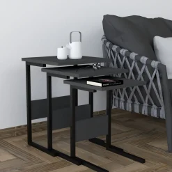Tavolino da Salotto Nero Antracite Forma Rettangolare Materiale Piano in Legno Nobilitato 40x40x55h cm, Colore Ripiano Nero - Caprauna