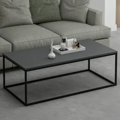 Tavolino da Salotto Nero Antracite Nero Forma Rettangolare Materiale Piano in Legno Nobilitato 120x60x42h cm, Sfumatura Colore Struttura Antracite