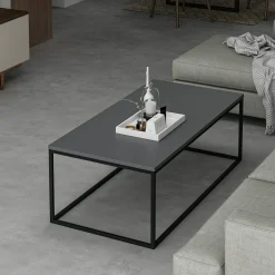 Tavolino da Salotto Nero Antracite Nero Forma Rettangolare Materiale Piano in Legno Nobilitato 120x60x42h cm, Sfumatura Colore Struttura Antracite