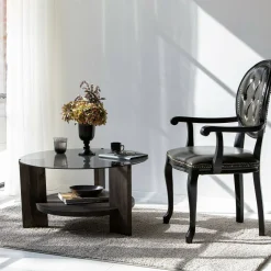 Tavolini Da Salotto|Salotto > Dmora Tavolino da Salotto Portariviste Forma Rotonda 75x75x40h cm, Sfumatura Colore Struttura Antracite - Felino Nero Antracite