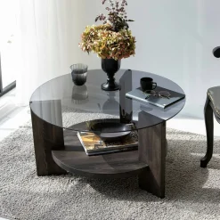 Tavolini Da Salotto|Salotto > Dmora Tavolino da Salotto Portariviste Forma Rotonda 75x75x40h cm, Sfumatura Colore Struttura Antracite - Felino Nero Antracite