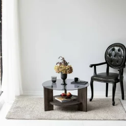 Tavolini Da Salotto|Salotto > Dmora Tavolino da Salotto Portariviste Forma Rotonda 75x75x40h cm, Sfumatura Colore Struttura Antracite - Felino Nero Antracite