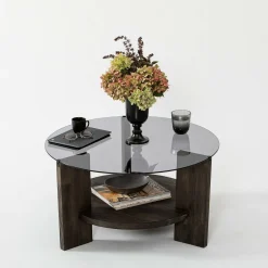 Tavolini Da Salotto|Salotto > Dmora Tavolino da Salotto Portariviste Forma Rotonda 75x75x40h cm, Sfumatura Colore Struttura Antracite - Felino Nero Antracite