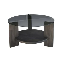 Tavolino da Salotto Nero Antracite Portariviste Forma Rotonda 75x75x40h cm, Materiale Struttura in Vetro - Felino