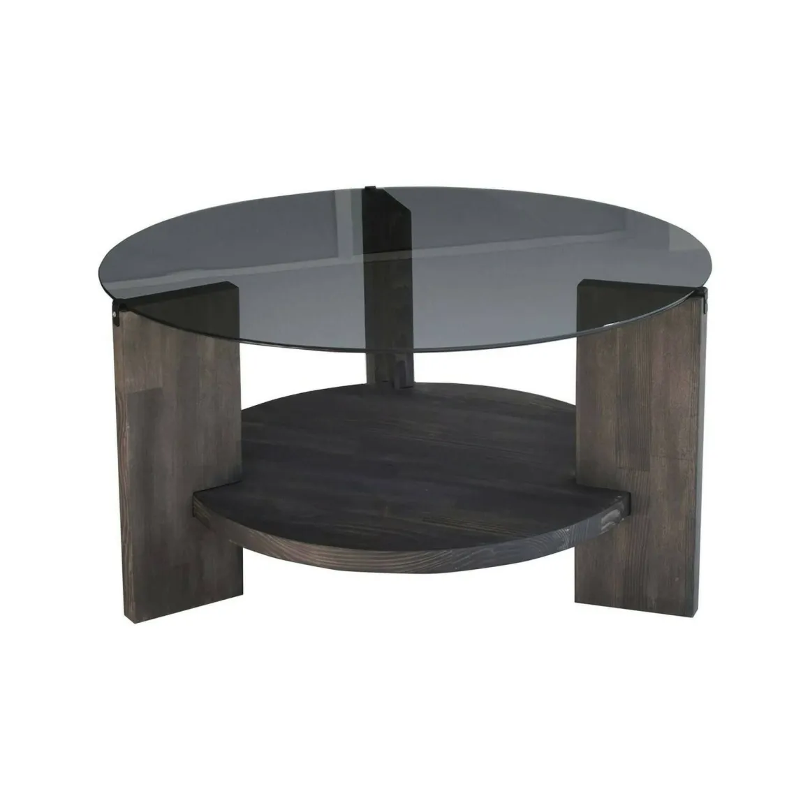 Tavolino da Salotto Nero Antracite Portariviste Forma Rotonda 75x75x40h cm, Materiale Struttura in Vetro - Felino