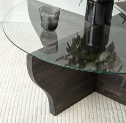 Tavolini Da Salotto > Dmora Tavolino da Salotto con Piedini Forma Triangolare 90x89x40h cm, Sfumatura Colore Ripiano Antracite - Atesino Nero Antracite