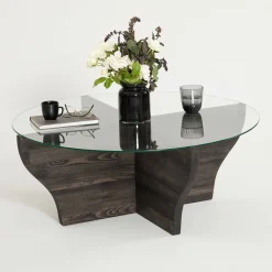 Tavolini Da Salotto > Dmora Tavolino da Salotto con Piedini Forma Triangolare 90x89x40h cm, Sfumatura Colore Ripiano Antracite - Atesino Nero Antracite