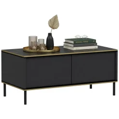 Tavolino da Salotto Nero Antracite oro con Piedini un Vano 90x45x40h cm, Piano Sollevabile - Zerbolo