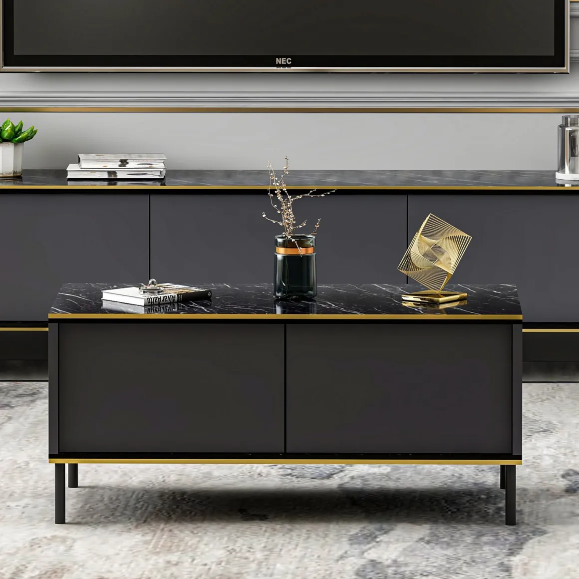 Tavolini Da Salotto > Dmora Tavolino da Salotto un Vano Forma Rettangolare 98x50x43h cm, Piano Sollevabile - Corallo Nero Antracite