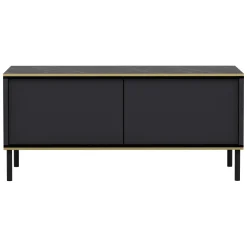 Tavolino da Salotto Nero Antracite oro con Piedini un Vano 90x45x40h cm, Piano Sollevabile - Zerbolo