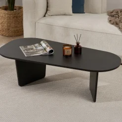 Tavolino da Salotto Nero Forma Ovale Materiale Piano in Legno Nobilitato 130x65x40h cm, Colore Ripiano Nero - Dozza