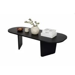 Tavolino da Salotto Nero Forma Ovale Materiale Piano in Legno Nobilitato 130x65x40h cm, Colore Ripiano Nero - Dozza