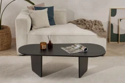 Tavolino da Salotto Nero Forma Ovale Materiale Piano in Legno Nobilitato 130x65x40h cm, Colore Ripiano Nero - Dozza